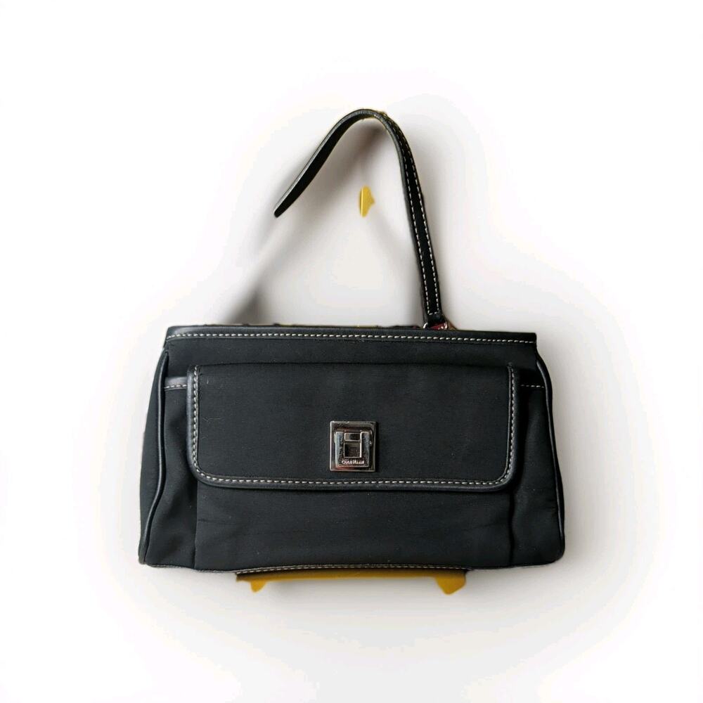 Cole Haan Y2K Wristlet Fabric Leather Trim Black Wristlet Silver Hardware